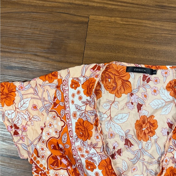 Floral Tie-Waist Midi Dress in Orange - Picture 2 of 3